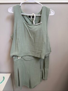 Sleeveless Light Sage Green matching set - shorts & tank top